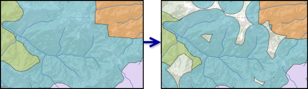 Areas within a distance of 2,500 feet of streams Areas within a distance of 2,500 feet of streams